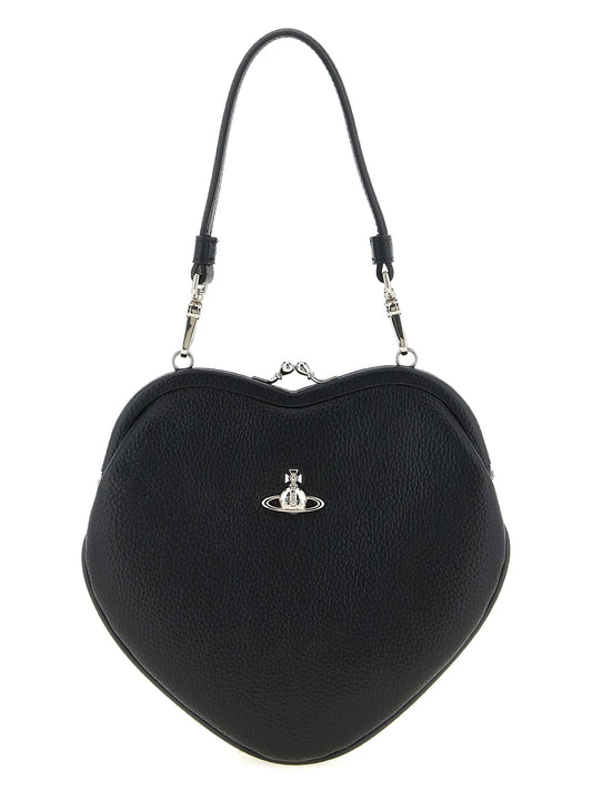 Frame Handbag by Vivienne Westwood for women in polyurethane leather black & signature features a ornamental silhouette, showcasing a secure snap, ample , and ornamental shoulder-strap & handle for a sophisticated look.