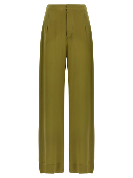 MAISON JEJIA Women's Straight Leg Wide High Rise Silk Trousers - Bicolour Green