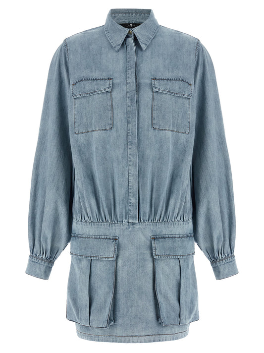 Dress by 7 For All Mankind for women in denim cotton light-blue features an magnificent silhouette, artfully detailed with a magnificent shirt-collar neckline and long-sleeve that flows into an magnificent short mini.