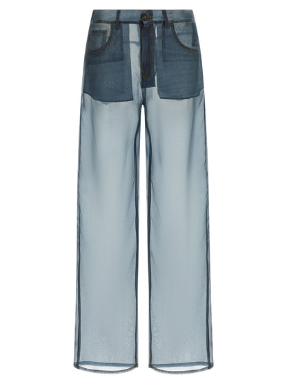 Haikure Blue Silk Casual Pants