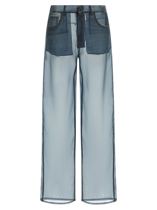 Haikure Blue Silk Casual Pants