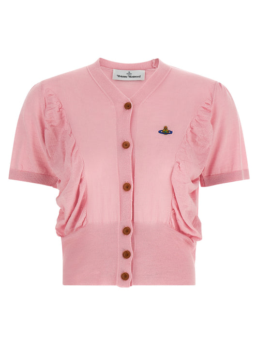Cardigan by Vivienne Westwood for women in wool & silk multicolor & pink features an impeccable silhouette, showcasing a sophisticated v-neck neckline and detail for a truly impeccable finish.