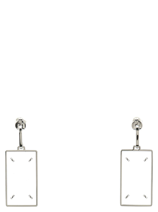 Earrings by Maison Margiela for women in calfskin leather silver presents a resplendent silhouette, artfully capturing the essence of the Four Stitches Women's Silver Brass Earrings with a resplendent for a sophisticated look.