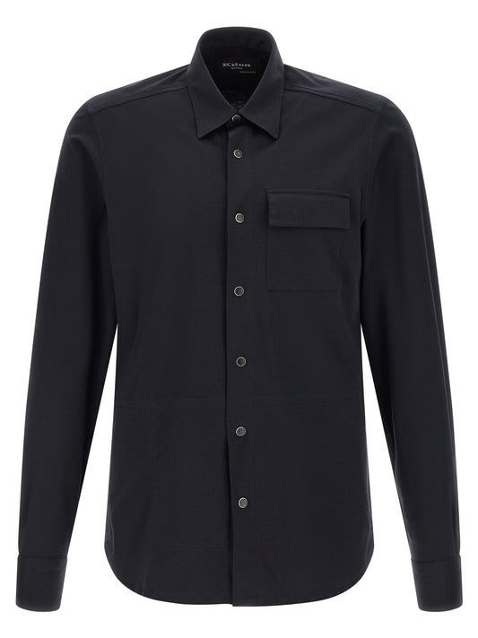 Shirt by Kiton for men in cotton blue features an polished silhouette, showcasing a sophisticated and detail for a truly polished finish.