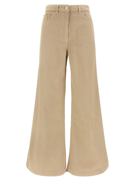 Trousers by NUDE for women in cotton beige, nude & signature features an sartorial silhouette, showcasing a precise flared and long with a sartorial for a refined look.