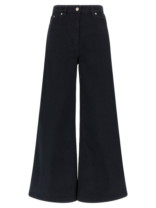Trousers by NUDE for women in cotton blue & nude presents a perennial silhouette, meticulously tailored with a flared cut, long finish, and an elegant .