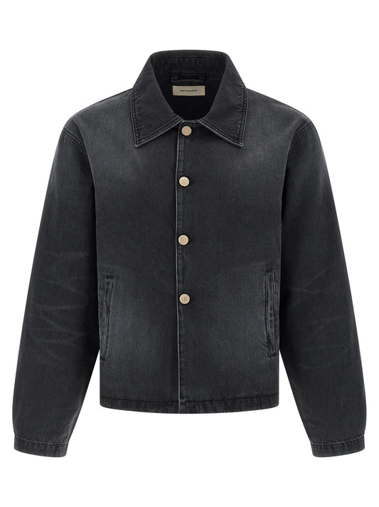 Trucker Jacket by MFPEN for men in organic cotton denim black presents a effortlessly chic silhouette, showcasing a sophisticated shirt-collar neckline and premium pockets for a truly effortlessly chic finish.
