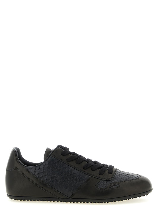 Sneakers by Rick Owens for men in lambskin python leather black features a chic design, perfectly showcasing the chic low-top style of this Men's Low Top Lambskin Python Leather Sneakers.