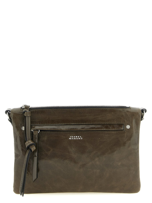 Crossbody Handbag by Isabel Marant for women in calfskin leather bicolour & green features a versatile chic silhouette, meticulously detailed with a secure zipper, ample , and versatile crossbody-strap, shoulder-strap & adjustable-strap.