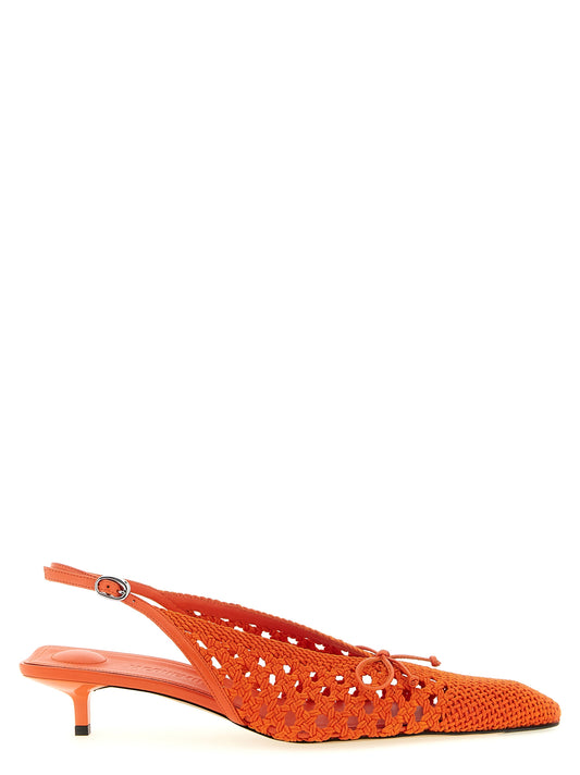 This Mid-Heel Spool Slingback Pumps Heels by Jacquemus for women in raffia polyester & lambskin leather orange presents a effortlessly chic silhouette from the Women's Raffia Polyester & Lambskin Leather Mid-Heel Spool Slingback Pumps Heels collection, featuring a effortlessly chic mid-heel spool-heel and effortlessly chic .
