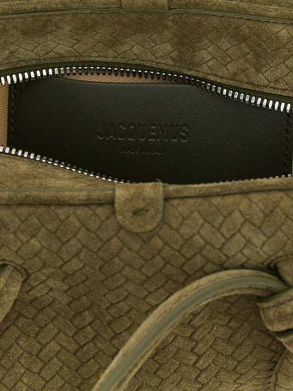 Flap Handbag by Jacquemus for women in calfskin leather bicolour & green features an refined silhouette, showcasing a secure flap & magnetic, ample , and versatile shoulder-strap, adjustable-strap & handle for a sophisticated refined aesthetic.