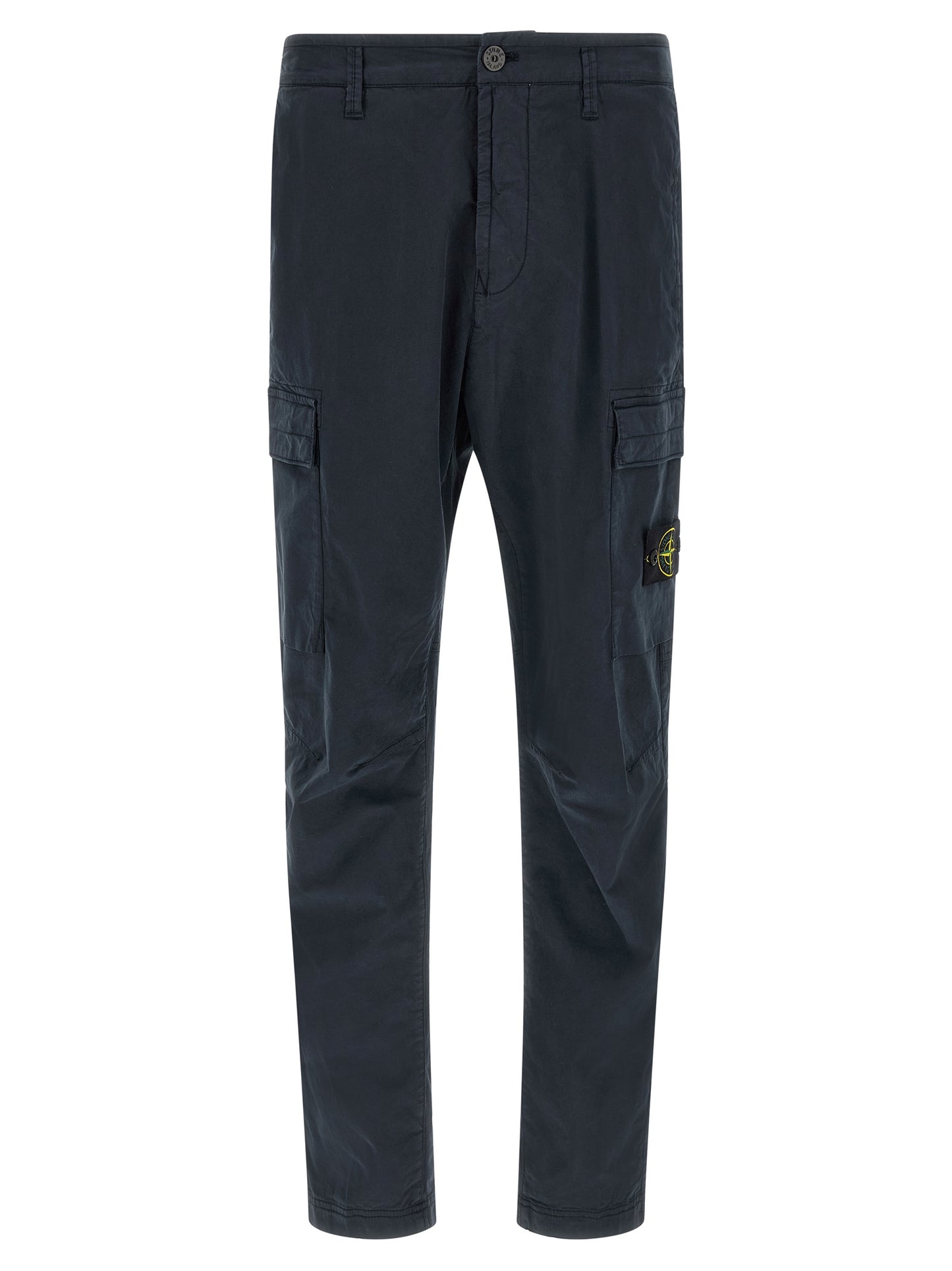 Cargo Pants by Stone Island for men in stretch cotton twill blue & signature features a sartorial silhouette, showcasing a sophisticated straight-leg with a refined long and elegant .