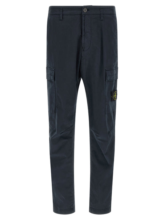 Cargo Pants by Stone Island for men in stretch cotton twill blue & signature features a sartorial silhouette, showcasing a sophisticated straight-leg with a refined long and elegant .