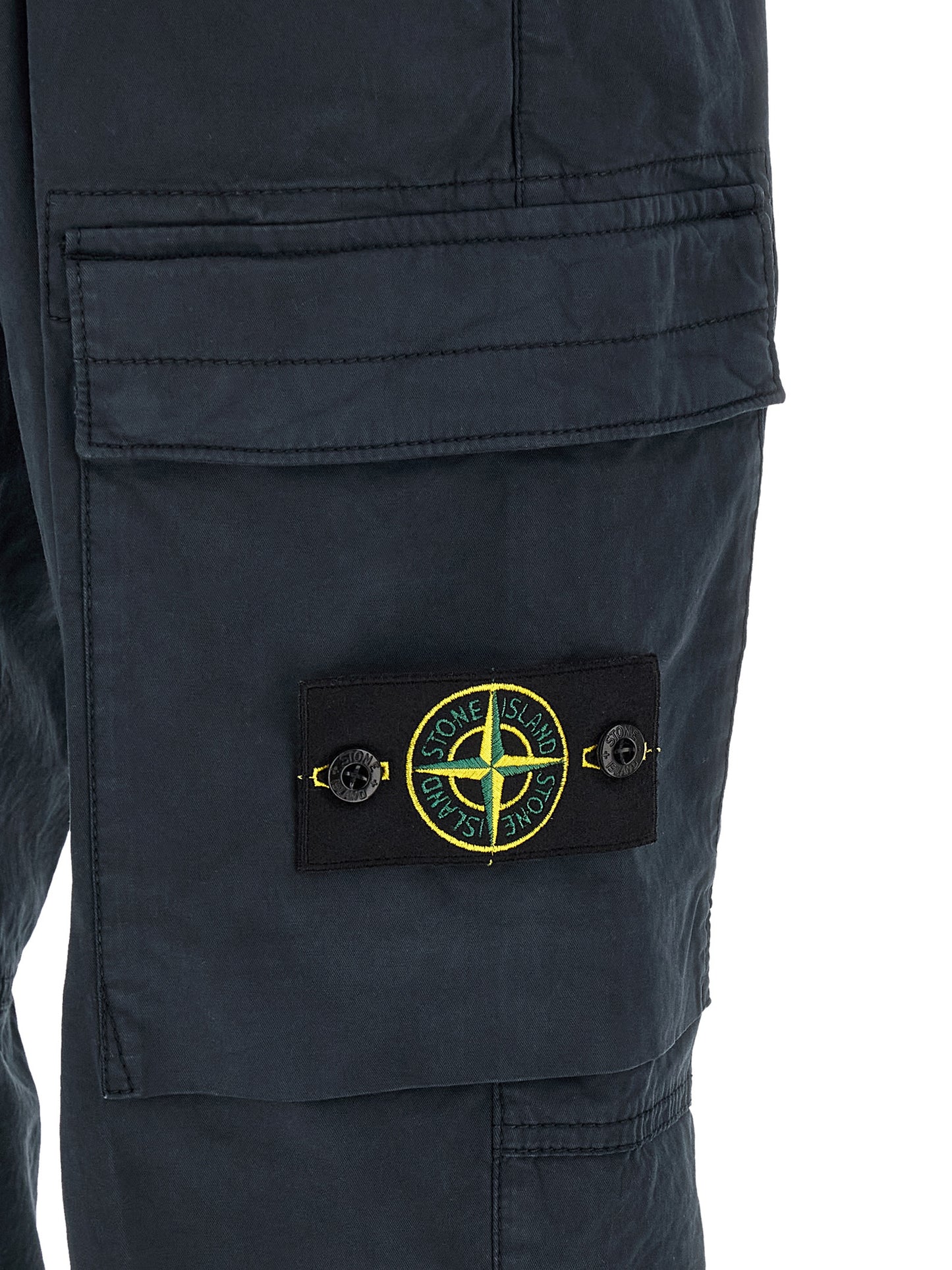 Cargo Pants by Stone Island for men in stretch cotton twill blue & signature features an stylish straight-leg with a long and , expertly finished with stylish utility detailing.
