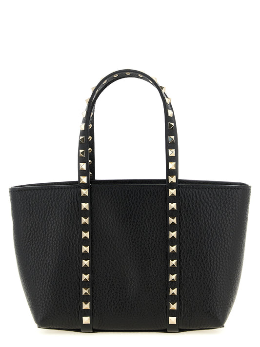 Valentino Garavani Rockstud Calfskin Leather Mini Shopper Tote Bag - Black