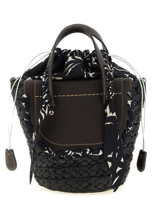 Drawstring Handbag by CUBA LAB for women in leather black & patterned features a exquisite silhouette, showcasing a secure drawstring and exquisite with versatile shoulder-strap & adjustable-strap for a exquisite finish.