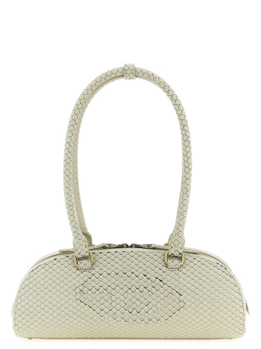 Shoulder Dome Bag by Diesel for women in leather & metal beige showcases a statuesque silhouette, artfully detailed with a secure zipper, organized , and versatile shoulder-strap & handle for a statuesque look.