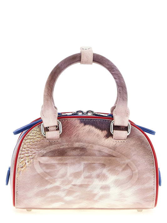 Mini Crossbody Bowling Dome Handbag by Diesel for women in polyethylene polyurethane leather animal, multicolor & print features an multi-faceted design with a secure zipper, ample , and versatile crossbody-strap, shoulder-strap, adjustable-strap & handle for a multi-faceted finish.
