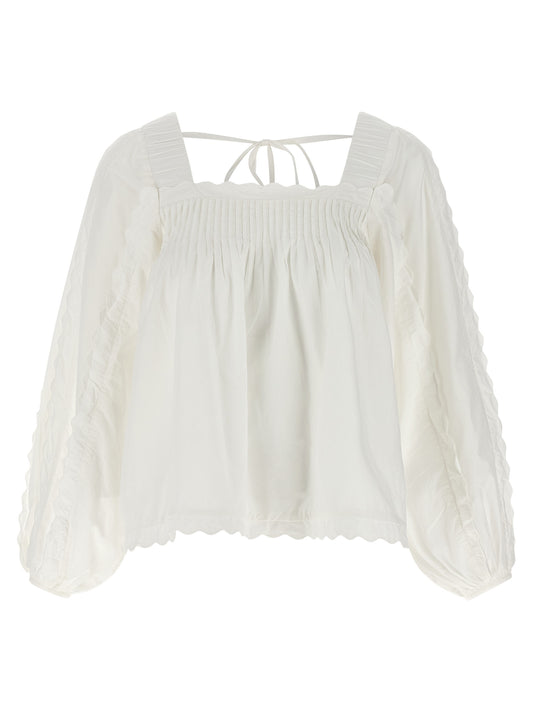FARM RIO Women's Flared Long-Sleeve Cotton Blouse - White