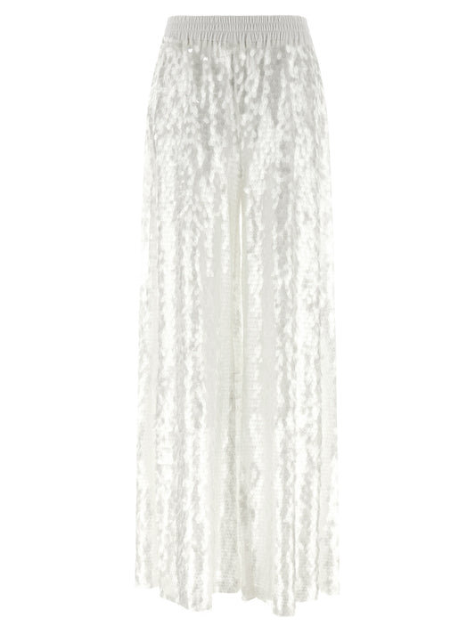 Norma Kamali Women's Straight Wide Boyfriend Nylon & Sequins Trousers - White