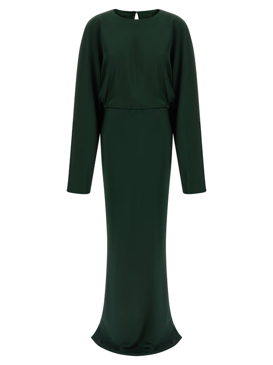 Norma Kamali Women's Flared Crew Neck Polyester Crepe Maxi Long Dress - Bicolour Green