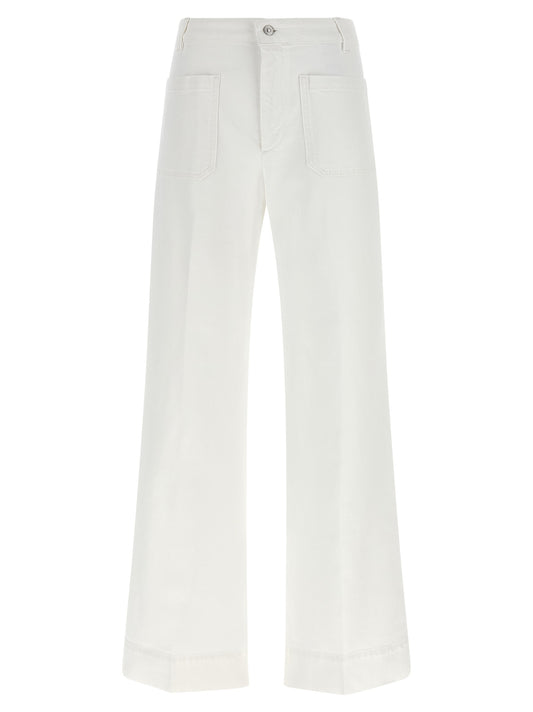 Jeans by Victoria Beckham for women in stretch denim cotton white features an refined tailoring silhouette, showcasing a premium flared & wide with a high rise and long cut for a refined tailoring look.