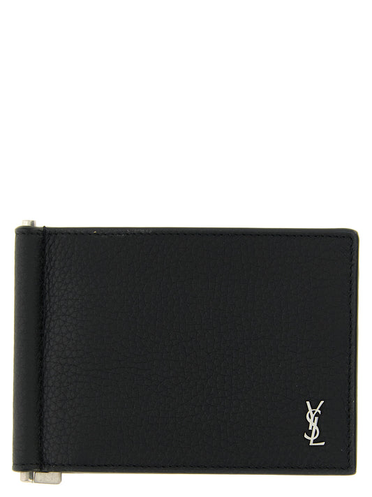 Cardholder Wallet by Saint Laurent for men in calfskin leather black showcases a distinguished silhouette, artfully capturing the essence of the distinguished Cassandre Calfskin Leather Cardholder Wallet design with functional card-organization.