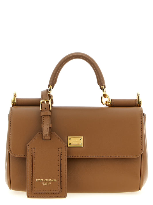 Mini Flap Handbag by Dolce & Gabbana for women in bos taurus calf suede leather brown features a signature silhouette, showcasing a secure flap and signature with versatile shoulder-strap, adjustable-strap & handle for a sophisticated look.