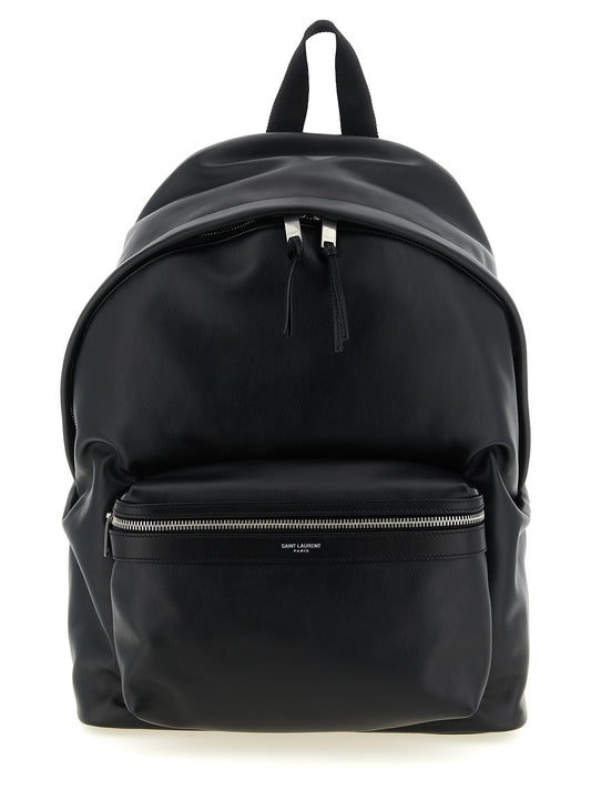 Backpack by Saint Laurent for men in calfskin leather black features an stately silhouette from the City Calfskin Leather Backpack range, with a secure zipper, ample cardholder, and versatile backpack-strap.