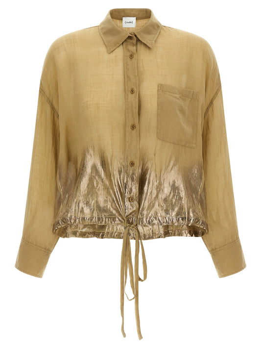 Blouse by NUDE for women in linen brown & nude features an polished silhouette, showcasing a sophisticated and long-sleeve detail for a truly polished finish.