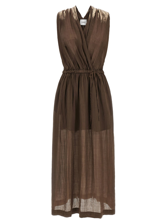 NUDE Women's V Neck Linen Long Dress - Brown Nude