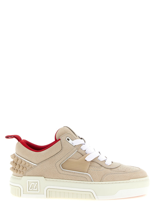 Athletic Sneakers by Christian Louboutin for men in calfskin & goat leather beige, signature & monogram features an timeless silhouette from the De Poudre Men's Athletic Calfskin & Goat Leather Sneakers collection, showcasing a timeless athletic style for a timeless look.