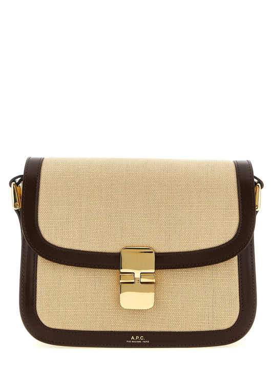Crossbody Evening Flap Handbag by A.P.C. for women in poly cotton canvas & leather beige features a transformative elegance silhouette, showcasing a secure flap, magnetic & buckle, organized , and versatile crossbody-strap, shoulder-strap & adjustable-strap for a transformative elegance look.