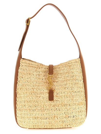 Saint Laurent Le 5 A 7 Cassandre Raffia Polyurethane Leather Small Shoulder Bag - Beige Signature