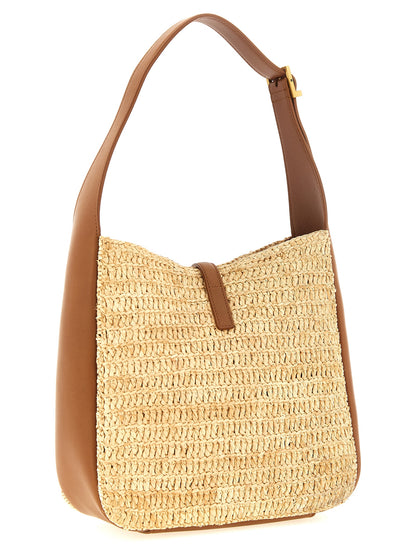 Saint Laurent Le 5 A 7 Cassandre Raffia Polyurethane Leather Small Shoulder Bag - Beige Signature