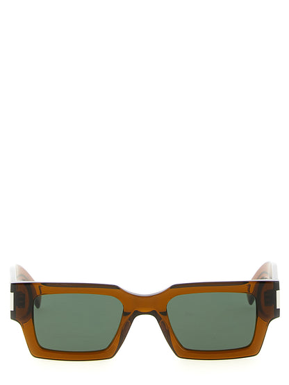Saint Laurent Icon Square Silicone Resin & Acetate Sunglasses - Brown