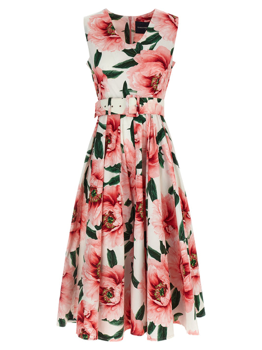 SAMANTHA SUNG Women's V Neck Cotton Midi Dress - Multicolor Pink