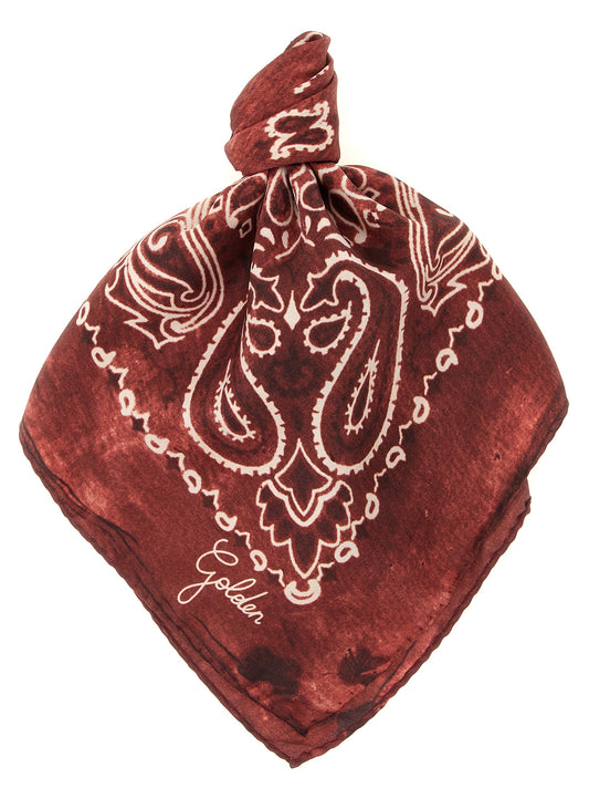 Scarf by Golden Goose for women in silk bordeaux & paisley showcases a warm silhouette from the Silk Foulard Wrap Scarf collection, offering a warm drape that exudes sophisticated luxury.