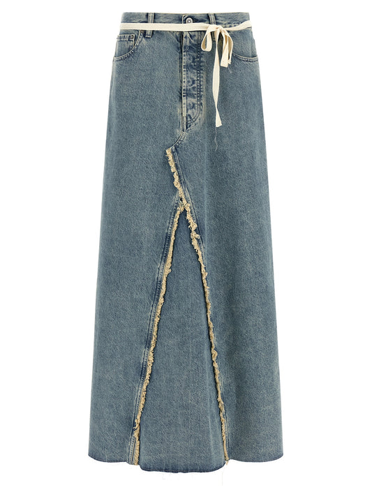 Skirt by Maison Margiela for women in denim cotton light-blue features an relaxed-yet-refined silhouette that elegantly showcases the Four Stitches Women's Denim Flared Cotton Skirt design and sophisticated mini.