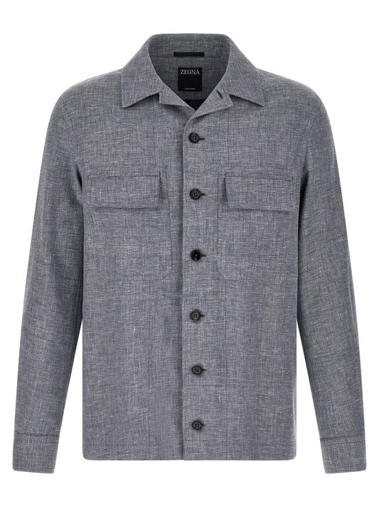 ZEGNA Blue Linen Blouse