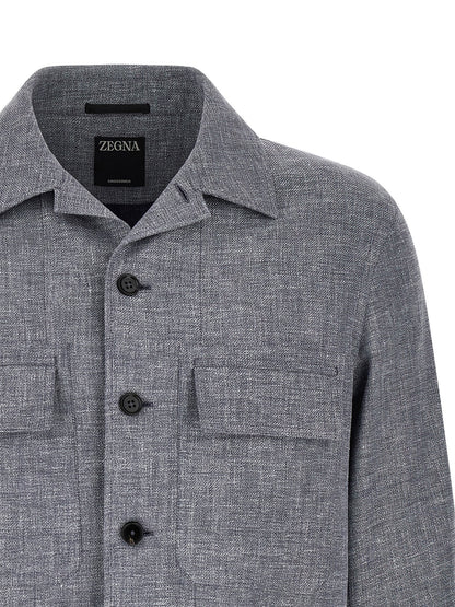 ZEGNA Blue Linen Blouse