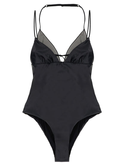 ALLIS Black Polyester One-Piece Swimsuit