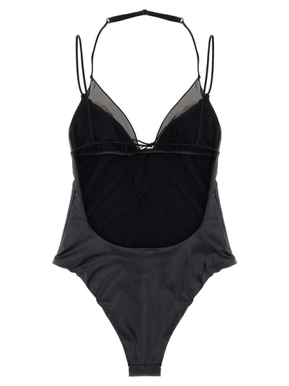 ALLIS Black Polyester One-Piece Swimsuit