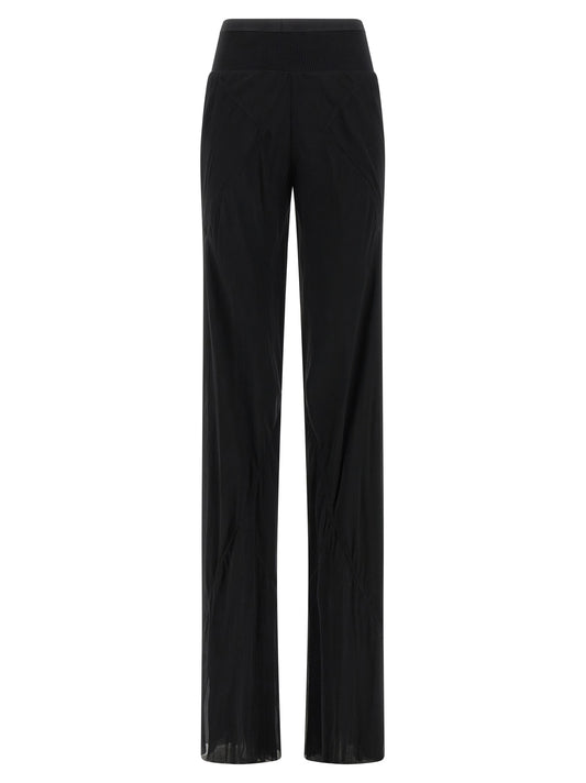 Trousers by Rick Owens for women in silk black & transparent features an on trend silhouette, showcasing a sophisticated flared with a long and for an on trend finish.