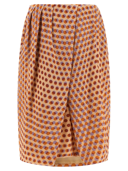 Skirt by Dries Van Noten for women in silk multicolor & patterned showcases a sultry silhouette, elegantly defined by its midi and the sophisticated sultry design of the Women's Asymmetrical Silk Skirt.