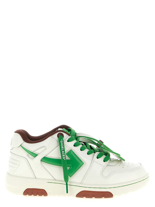 Athletic Sneakers by Off-White for men in tu polyester leather bicolour, green & white features an effortless chic silhouette, showcasing the signature athletic style of the Men's Athletic TU Polyester Leather Sneakers collection with a truly effortless chic finish.