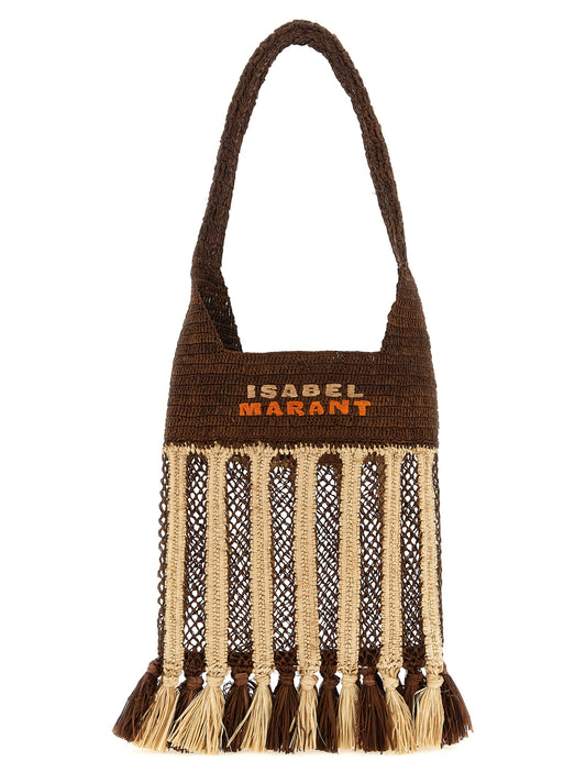 Small Shoulder Bag by Isabel Marant for women in raffia polyester polyurethane python leather brown features a effortless chic silhouette with a secure , ample , and versatile shoulder-strap & handle for a effortless chic finish.