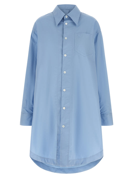 Dress by Ami Paris for women in cotton light-blue features a dramatic silhouette, showcasing an elegant and long-sleeve that flows into a dramatic midi.