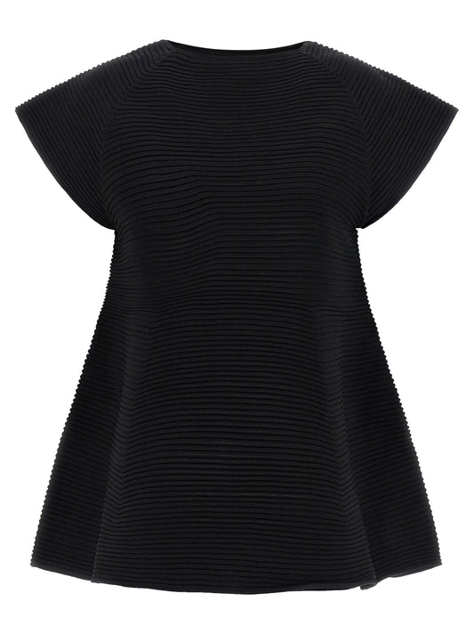 Issey Miyake Women's Flared Short-Sleeve Crew Neck Polyester & Nylon Dress - Black