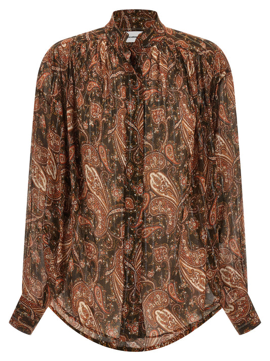 Blouse by The Andamane for women in viscose & silk multicolor, patterned & paisley showcases a sublime silhouette, artfully detailed with a sublime mandarin neckline and for a sophisticated, sublime finish.